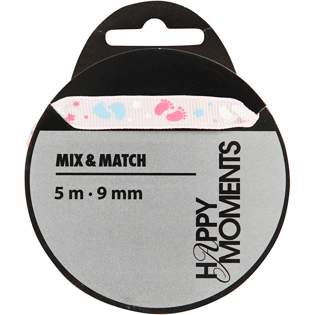 Ruban décoratif, L : 9 mm, rose, 5 m/ 1 rouleau [HOB-525017]