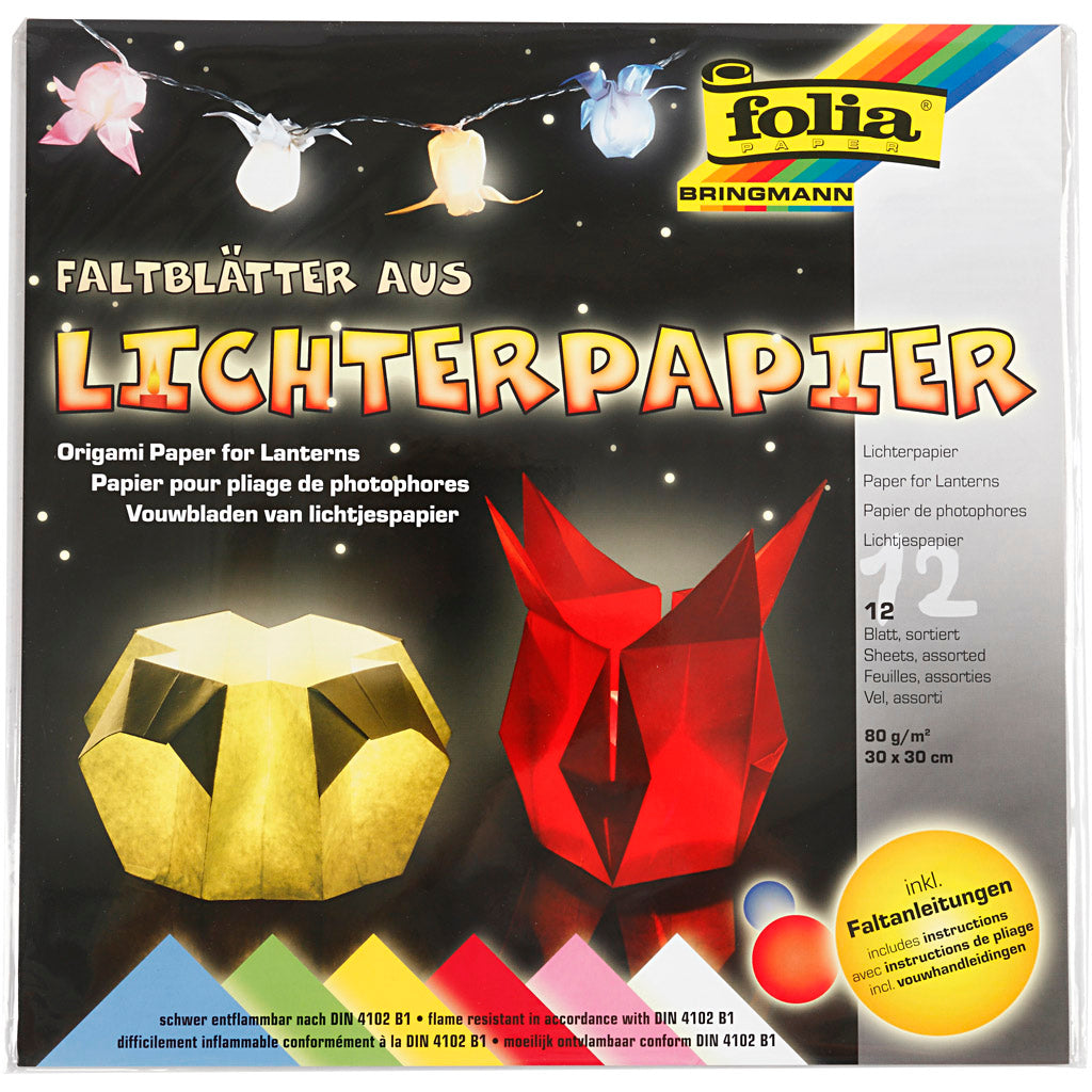 Origami-Papier, feuille 30x30 cm, 80 gr, couleurs classiques, 12 flles/ 1 Pq. [HOB-536153]