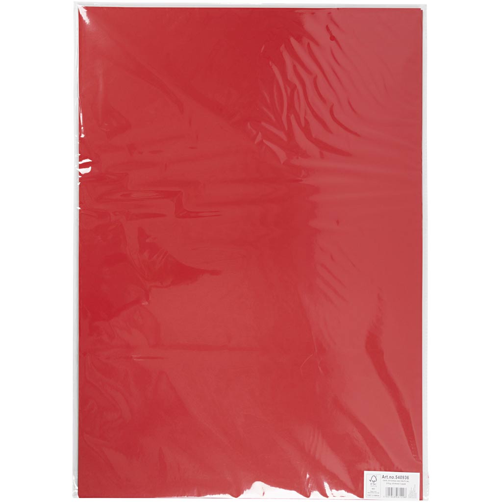 Karton, vel 50x70 cm, 270 gr, kerstrood, 10 vel/ 1 doos [HOB-540936]