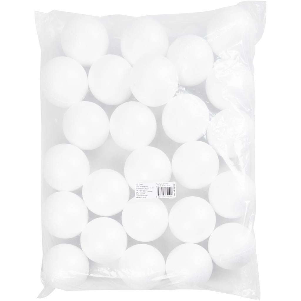 Ballen, d 8 cm, wit, 25 stuk/ 1 doos [HOB-54308]