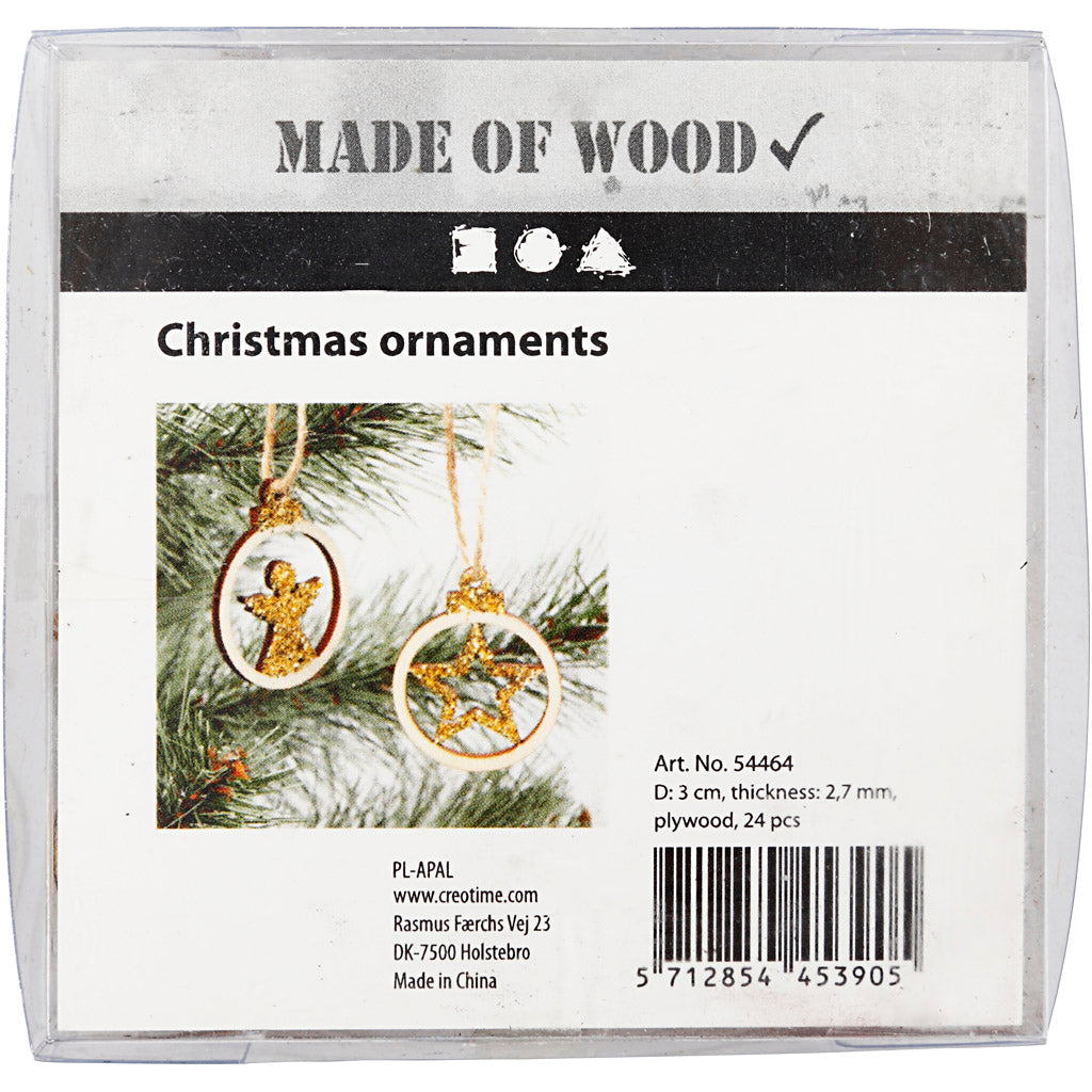 Hangende kerstdecoratie, d 3 cm, dikte 2,7 mm, 24 stuk/ 1 doos [HOB-54464]