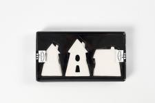 Décorations à suspendre, maisons, H : 7,6-9,7 cm, blanc, 3 pièces/ 1 Pq. [HOB-555170]