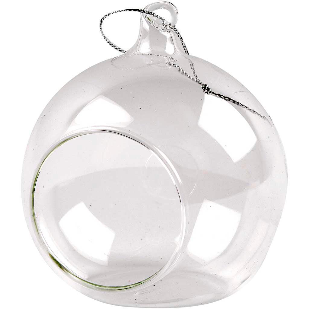 Glass Ornament with Opening, dia. 8 cm, 6 pc
