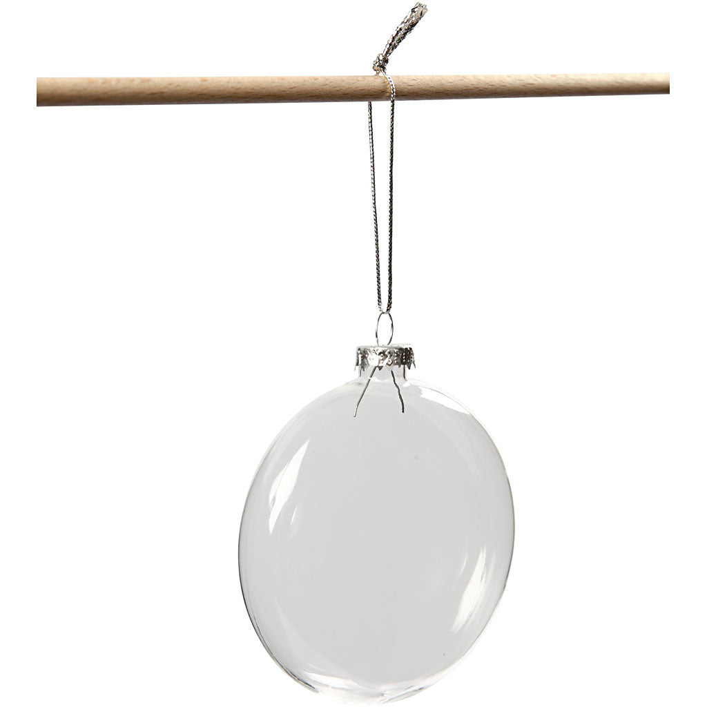 Plat glazen kerstbal, d 8 cm, dikte 2,1 cm, 6 stuk/ 1 doos [HOB-55951]