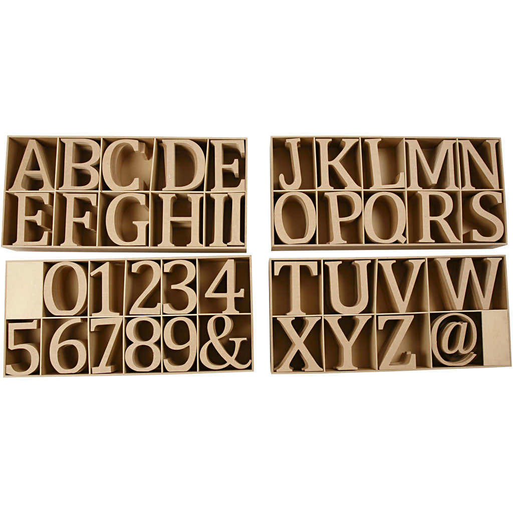 Houten letters, cijfers en tekens, H: 13 cm, dikte 2 cm, 160 stuk/ 1 doos [HOB-56348]