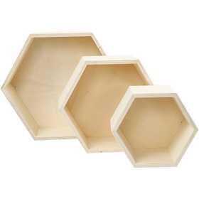 Showdozen, hexagonaal, H: 14,8+19+24,2 cm, D: 10 cm, 3 stuk/ 1 set [HOB-56430]