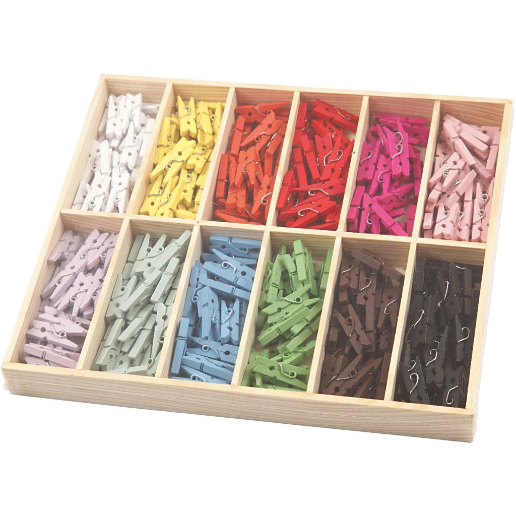 Mini pince à linge, L : 25 mm, L : 3 mm, ass. de couleurs, 12x24 pièces/ 1 Pq. [HOB-56449]