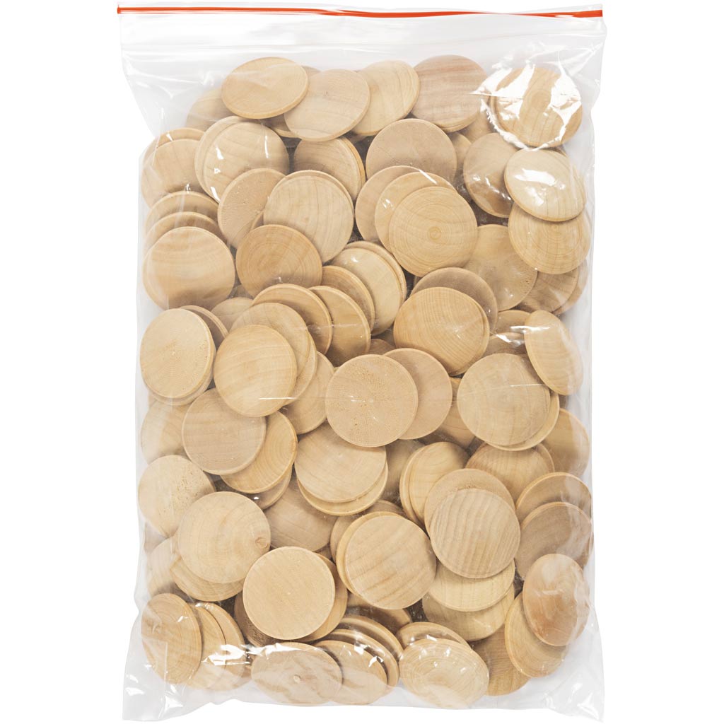 Boutons en bois, d 30 mm, ép. 6 mm, 150 pièces/ 1 Pq. [HOB-56654]