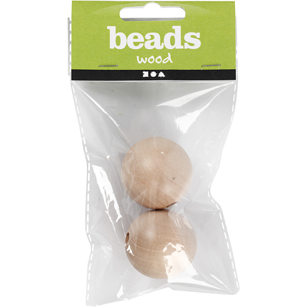 Perle en bois, d 35 mm, diamètre intérieur 6 mm, 2 pièces/ 1 Pq. [HOB-566740]