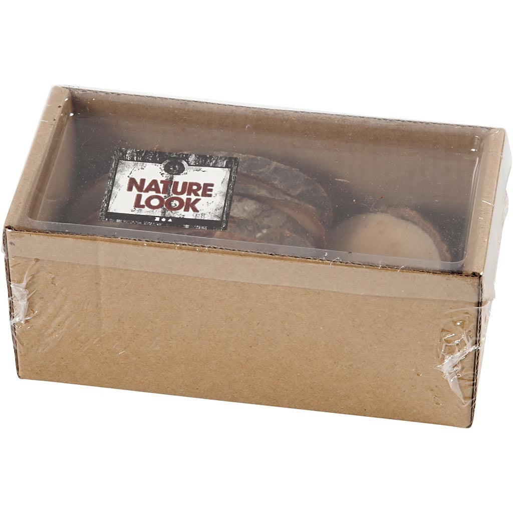 Houten schijf met bast, afm 9,5x6 cm, dikte 6 mm, 12 stuk/ 1 doos [HOB-568011]