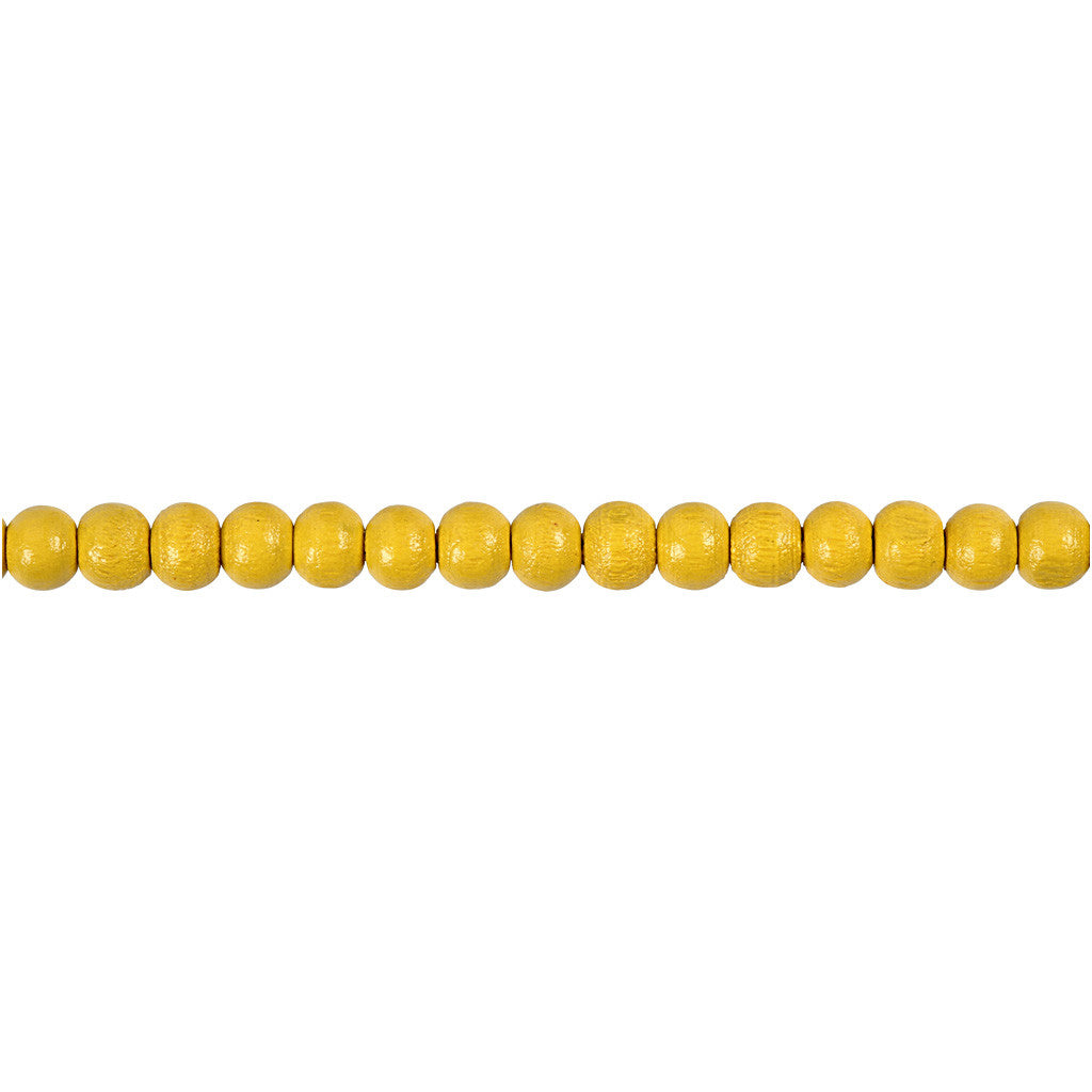 Perles en bois, d 5 mm, diamètre intérieur 1,5 mm, jaune, 6gr/ 1 Pq. [HOB-570393]