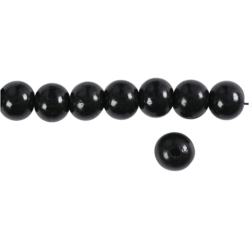Perles en bois, d 12 mm, diamètre intérieur 3 mm, noir, 22gr/ 1 Pq. [HOB-570415]