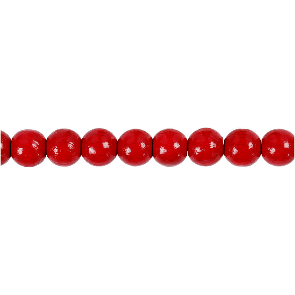 Houten Kralen, d 8 mm, gatgrootte 2 mm, ca. 80 stuk, rood, 15 gr/ 1 doos [HOB-570494]