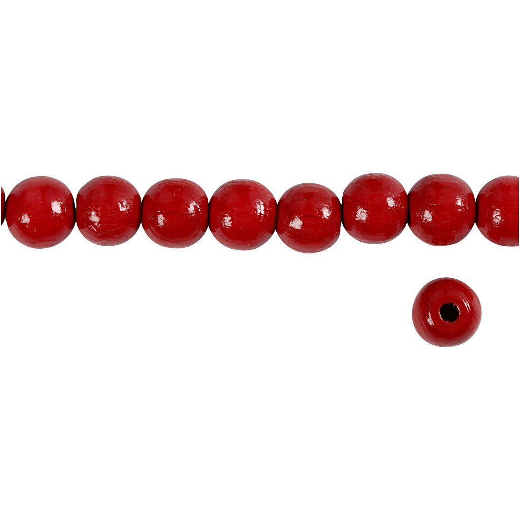 Houten Kralen, d 10 mm, gatgrootte 3 mm, ca. 70 stuk, rood, 20 gr/ 1 doos [HOB-570594]
