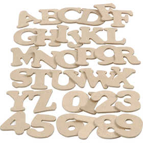 Houten letters & cijfers, H: 4 cm, dikte 2,5 mm, 36x10 doos/ 1 doos [HOB-57448]