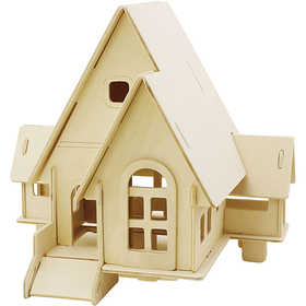 3D Houten Constructie Set, Huis met veranda, afm 22,5x17,5x20,5, 1 stuk [HOB-57874]