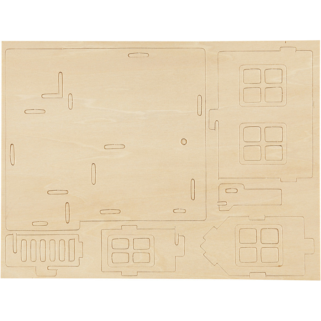 3D Houten Constructie Set, Huis met terras, afm 19x17,5x15, 1 stuk [HOB-57875]