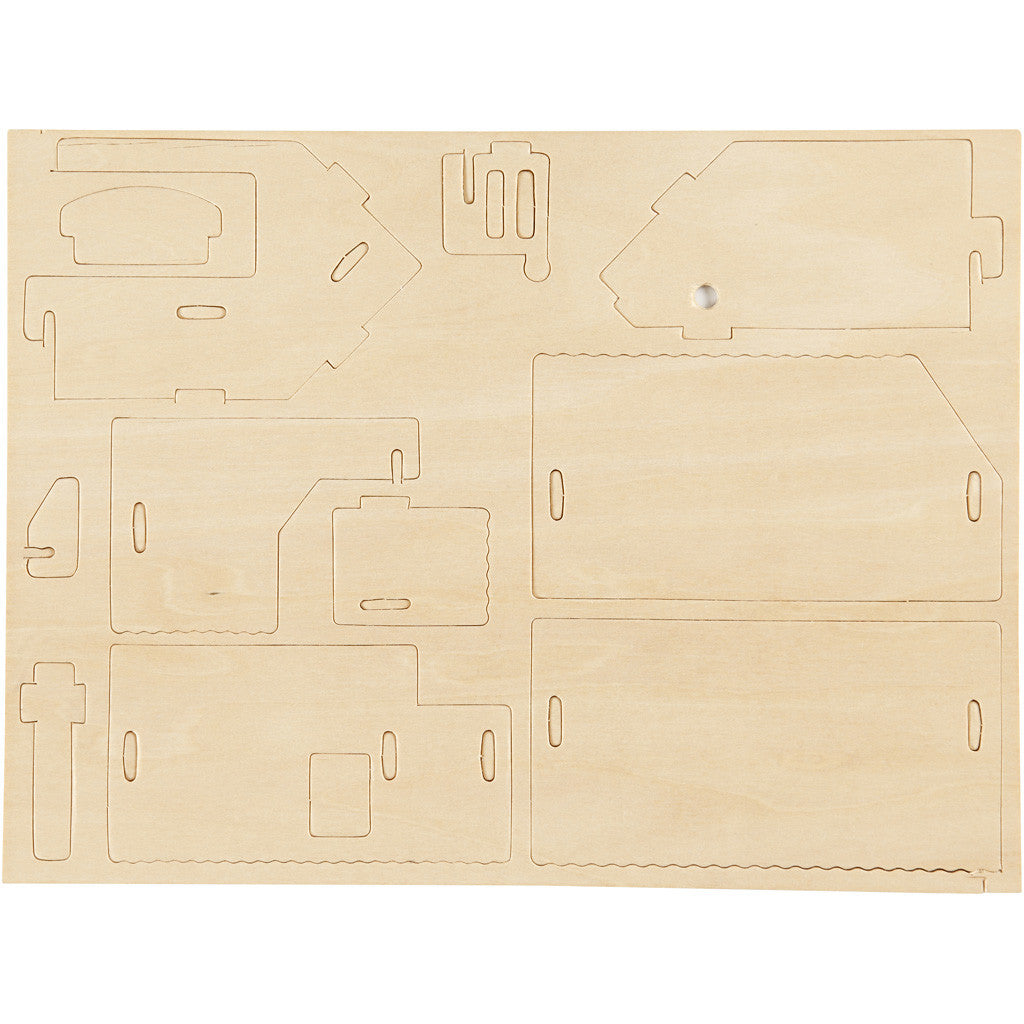 3D Houten Constructie Set, Huis met terras, afm 19x17,5x15, 1 stuk [HOB-57875]