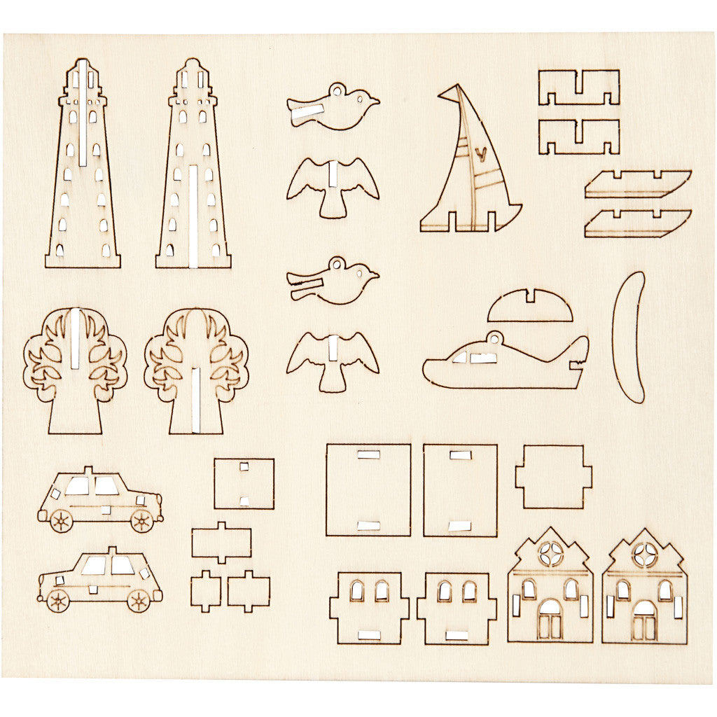 Figurines à assembler, quotidien, L : 15,5 cm, L : 17 cm, ép. 3 mm, 1 Pq. [HOB-57881]