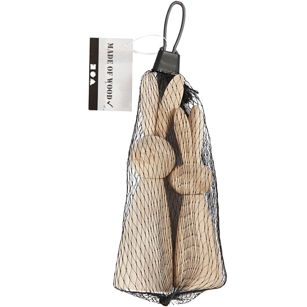 Houten konijnen, H: 12+14 cm, D: 3,5+4 cm, 2 stuk/ 1 doos [HOB-57895]