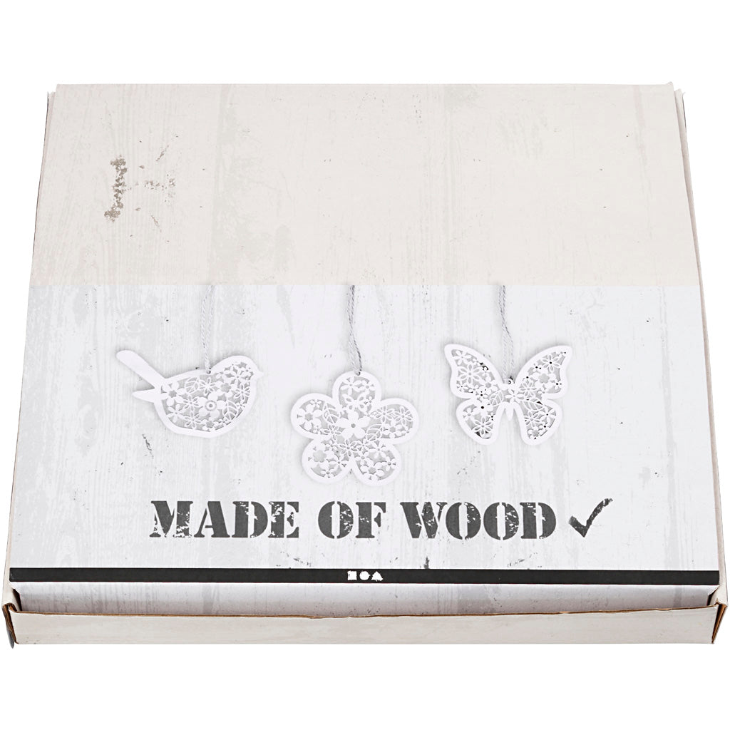 Décorations en bois, papillon, fleur et oiseau, H : 10 cm, L : 10 cm, 90 pièces/ 1 Pq. [HOB-57971]