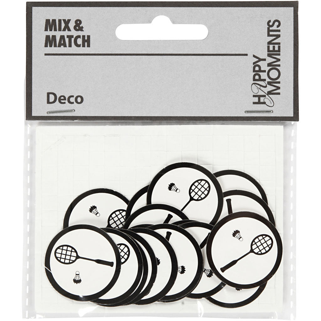 Étiquette en carton, raquette de badminton, d 25 mm, blanc/noir, 20 pièces/ 1 Pq. [HOB-586035]