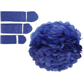 Pompon van papier, d 20+24+30 cm, 16 gr, donkerblauw, 3 stuk/ 1 doos [HOB-590004]