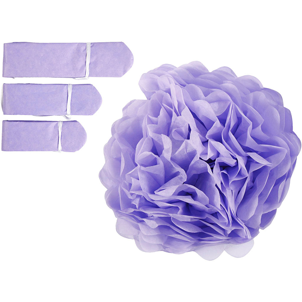 Tissue Pompons, dia. 20+24+30 cm, 16 g, purple