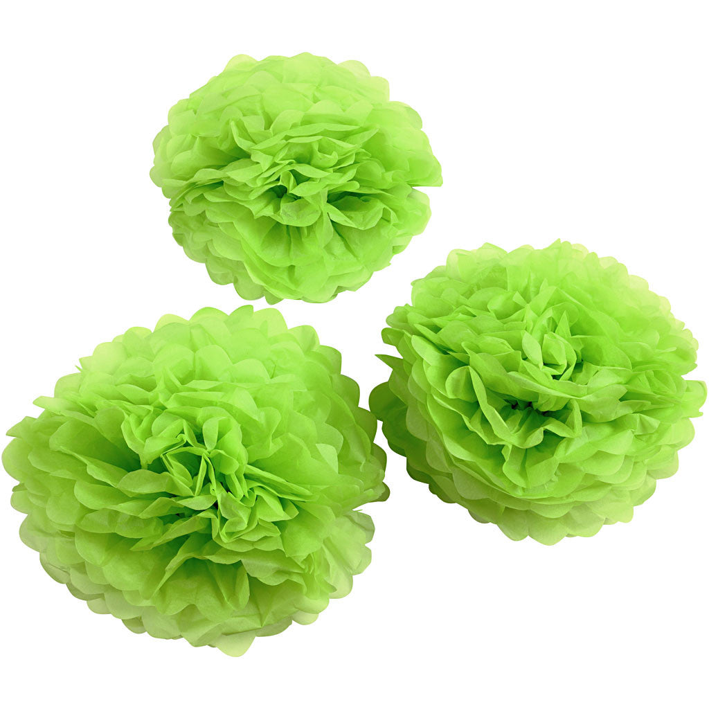 Pompons en papier, d 20+24+30 cm, 16 gr, vert citron, 3 pièces/ 1 Pq. [HOB-590007]
