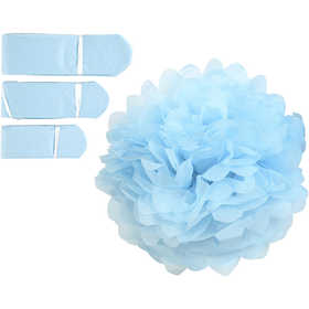 Pompons en papier, d 20+24+30 cm, 16 gr, bleu clair, 3 pièces/ 1 Pq. [HOB-590008]