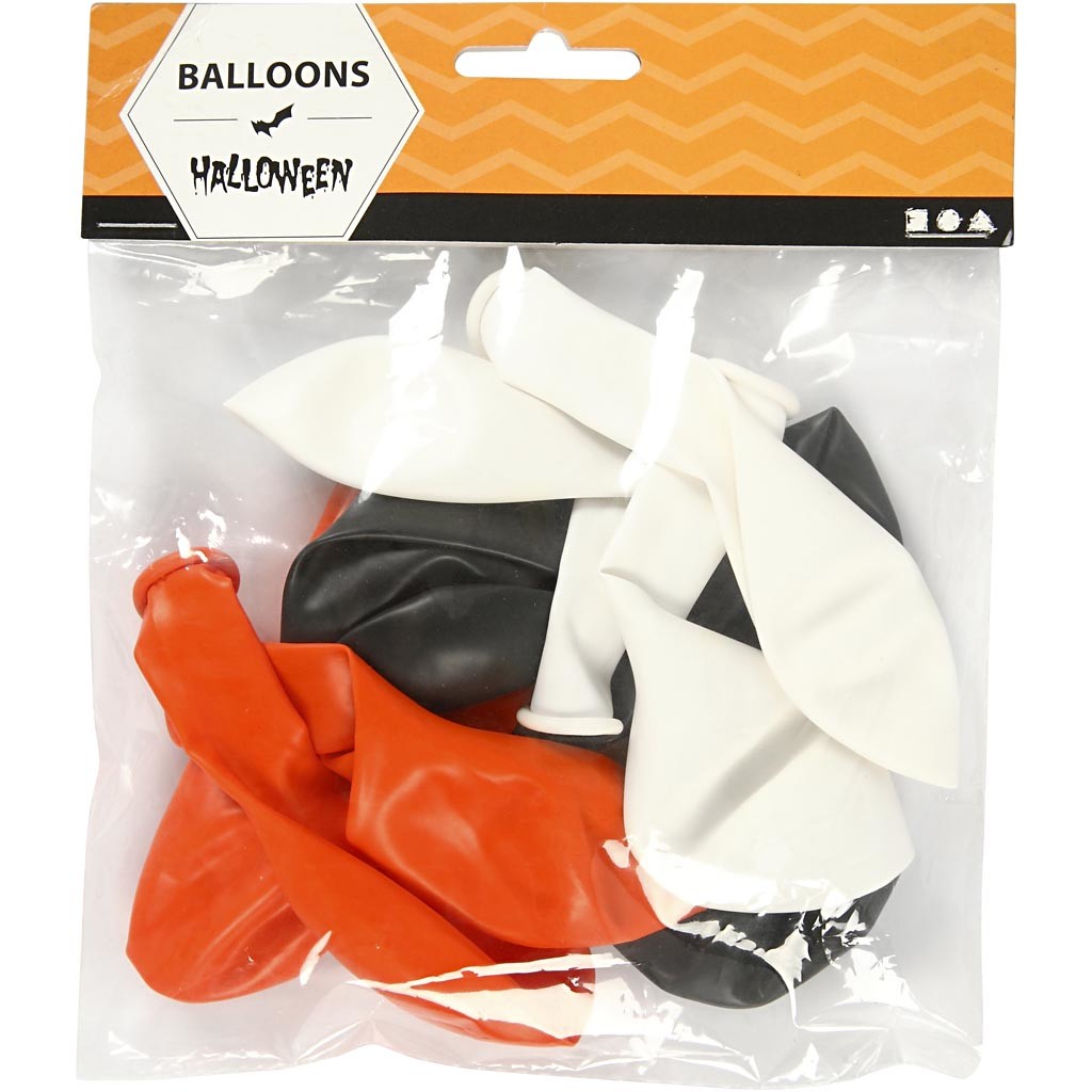 Ballons, Ronds, d 23-26 cm, noir, orange, blanc, 10 pièces/ 1 Pq. [HOB-591470]