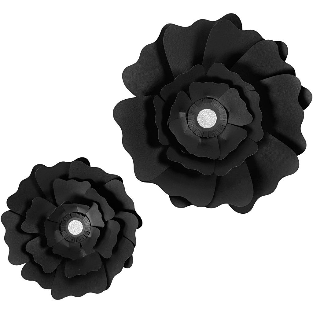 Papieren bloemen, d 15+25 cm, 230 gr, zwart, 2 stuk/ 1 doos [HOB-599902]