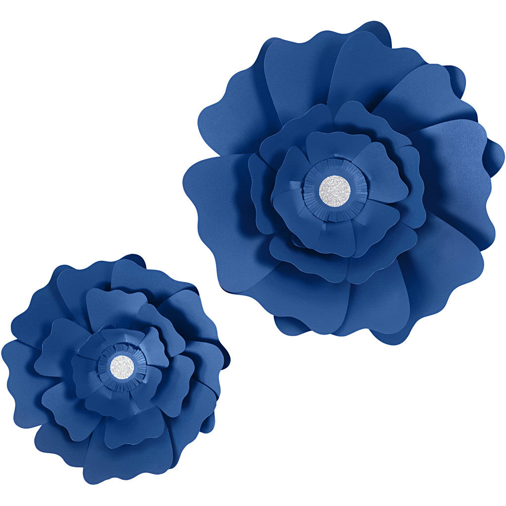Fleurs en papier, d 15+25 cm, 230 gr, bleu, 2 pièces/ 1 Pq. [HOB-599904]