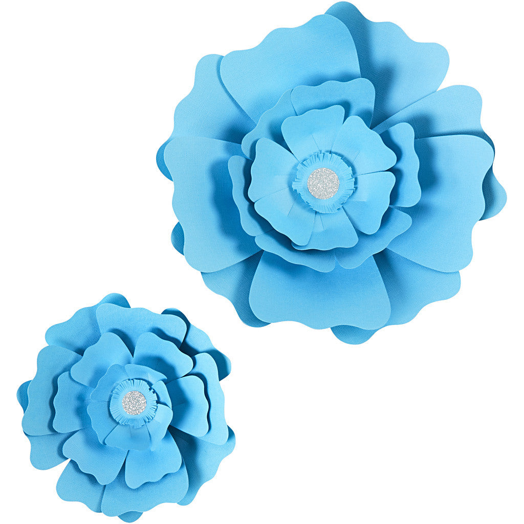 Fleurs en papier, d 15+25 cm, 230 gr, bleu clair, 2 pièces/ 1 Pq. [HOB-599908]