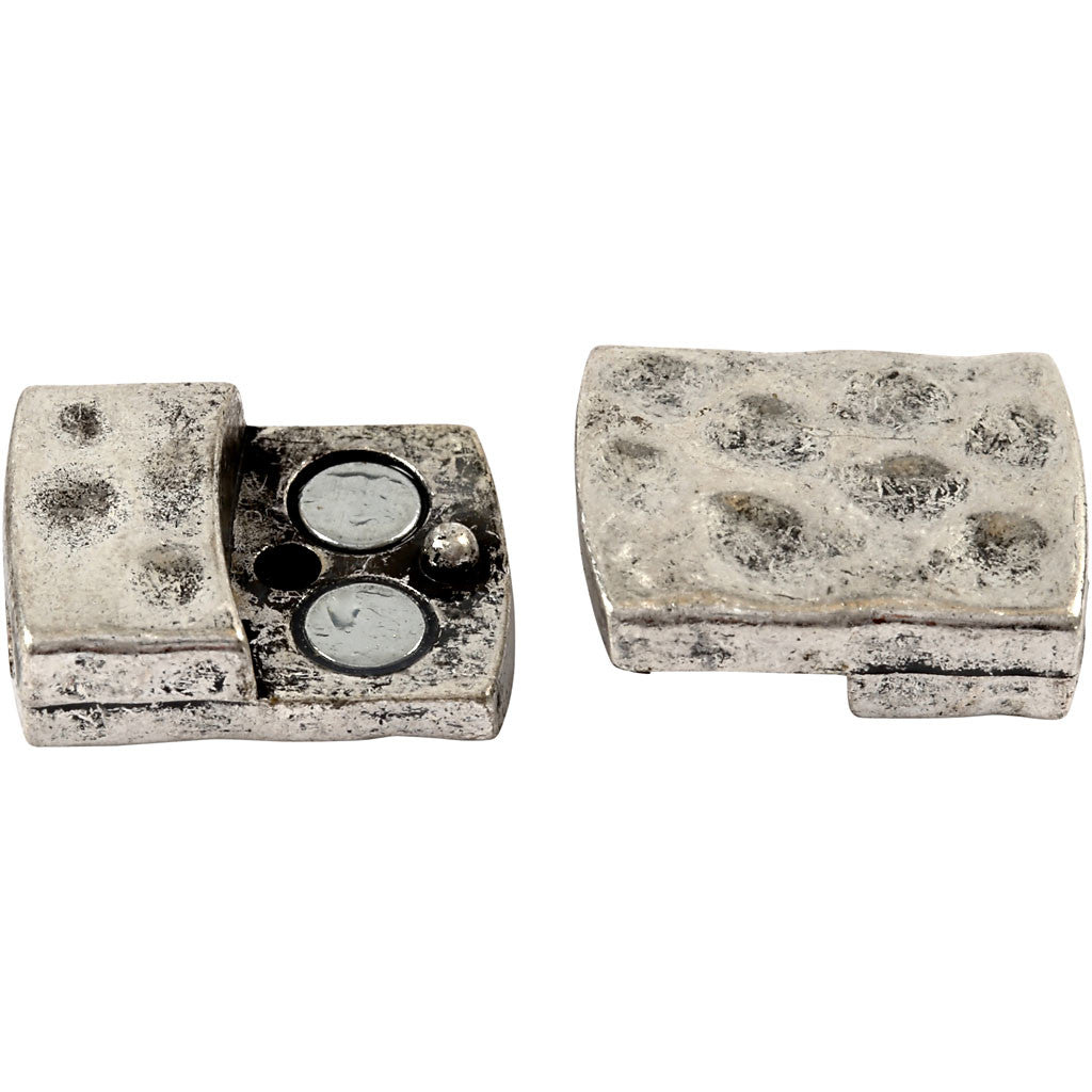 Magnetische sluiting, afm 7x29 mm, gatgrootte 3x10 mm, antiek zilver, 1 stuk [HOB-600010]