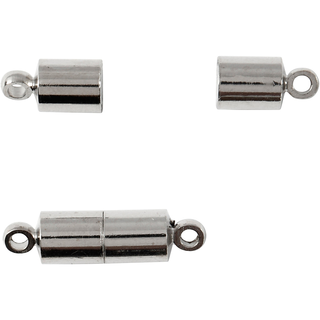 Magnetic Clasp, L: 15 mm, dia. 5 mm, silver-plated, 10 pc