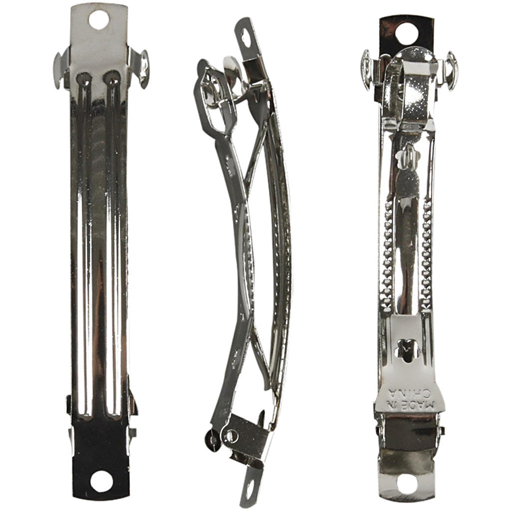 Montures de pinces à cheveux , L : 8 cm, L : 8 mm, argenté, 30 pièces/ 1 Pq. [HOB-600882]