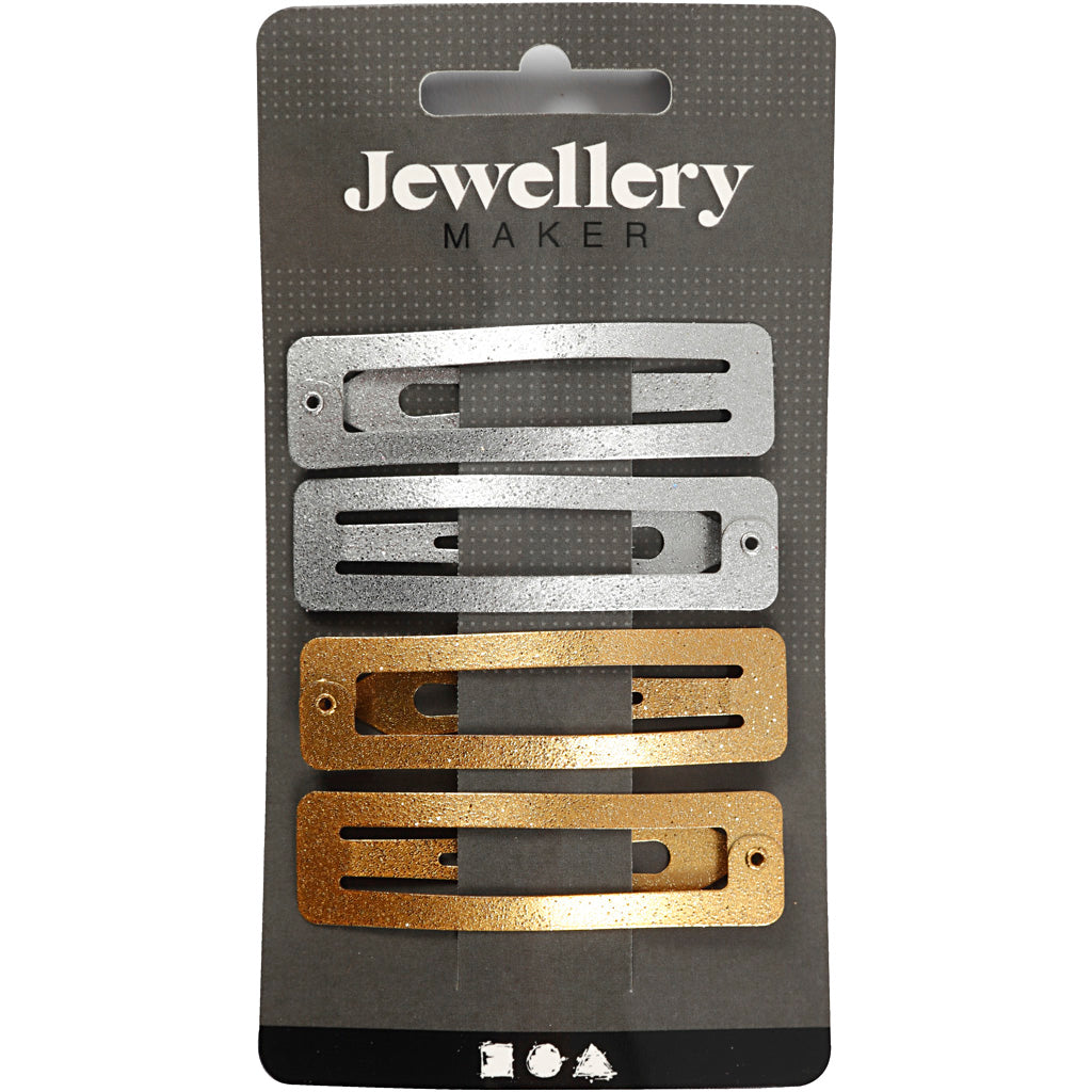 Haarspeld, L: 58 mm, B: 16 mm, goud, zilver, 4 stuk/ 1 doos [HOB-600995]