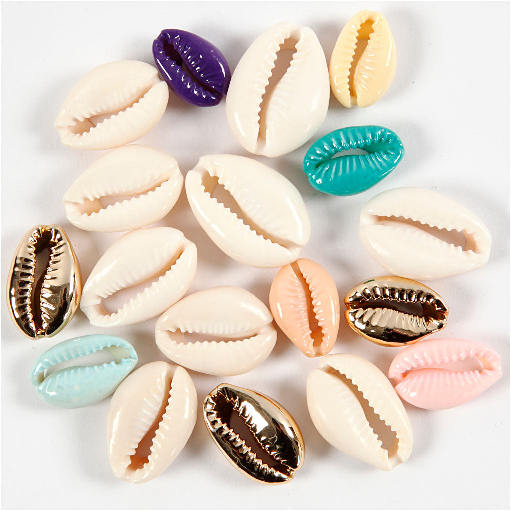 Schelpen, L: 20 mm, diverse kleuren, 75 stuk/ 1 doos [HOB-61019]