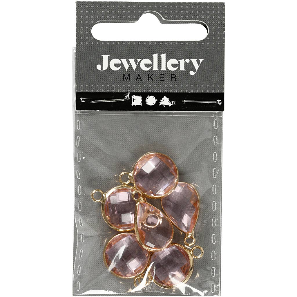 Sieradenhanger, H: 15-20 mm, gatgrootte 2 mm, lichtroze, 1 doos [HOB-61031]