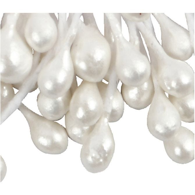 Bloemmeeldraden, L: 6,4 cm, d 2 mm, wit parelmoer, 100 stuk/ 1 doos [HOB-610352]