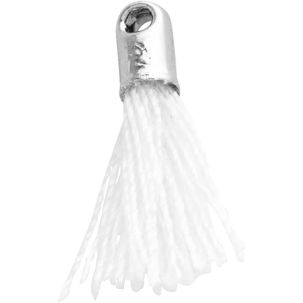 Tassel, L: 10 mm, gatgrootte 1 mm, wit, 5 stuk/ 1 doos [HOB-61184]