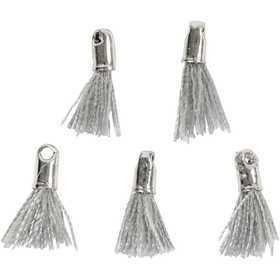 Tassel, L: 10 mm, gatgrootte 1 mm, grijs, 5 stuk/ 1 doos [HOB-61188]