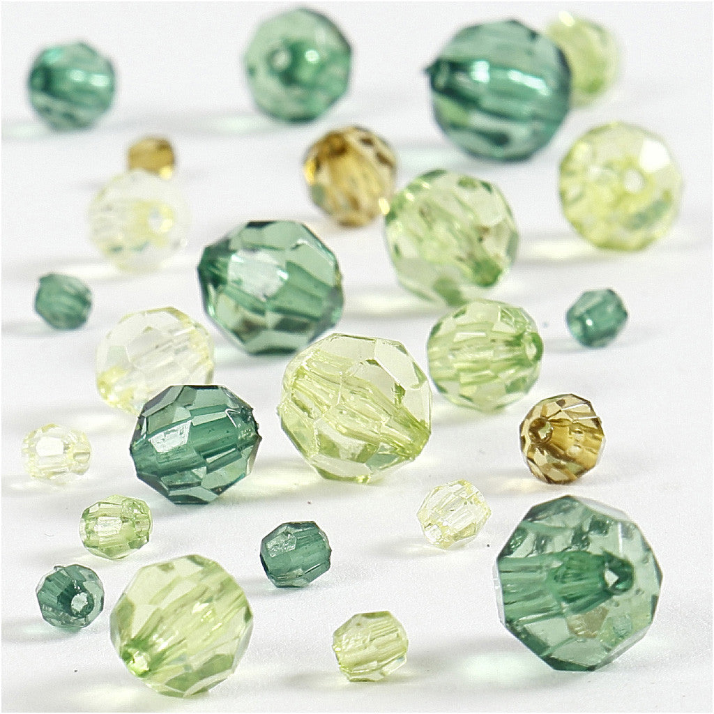 Perles à facettes, dim. 4-12 mm, diamètre intérieur 1-2,5 mm, ca. 860 pièce, glitter vert, 250 gr/ 1 Pq. [HOB-61881]