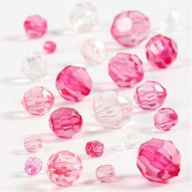 Mix de Perles à Facettes, dim. 4-12 mm, diamètre intérieur 1-2,5 mm, rose, 45gr/ 1 Pq. [HOB-618841]