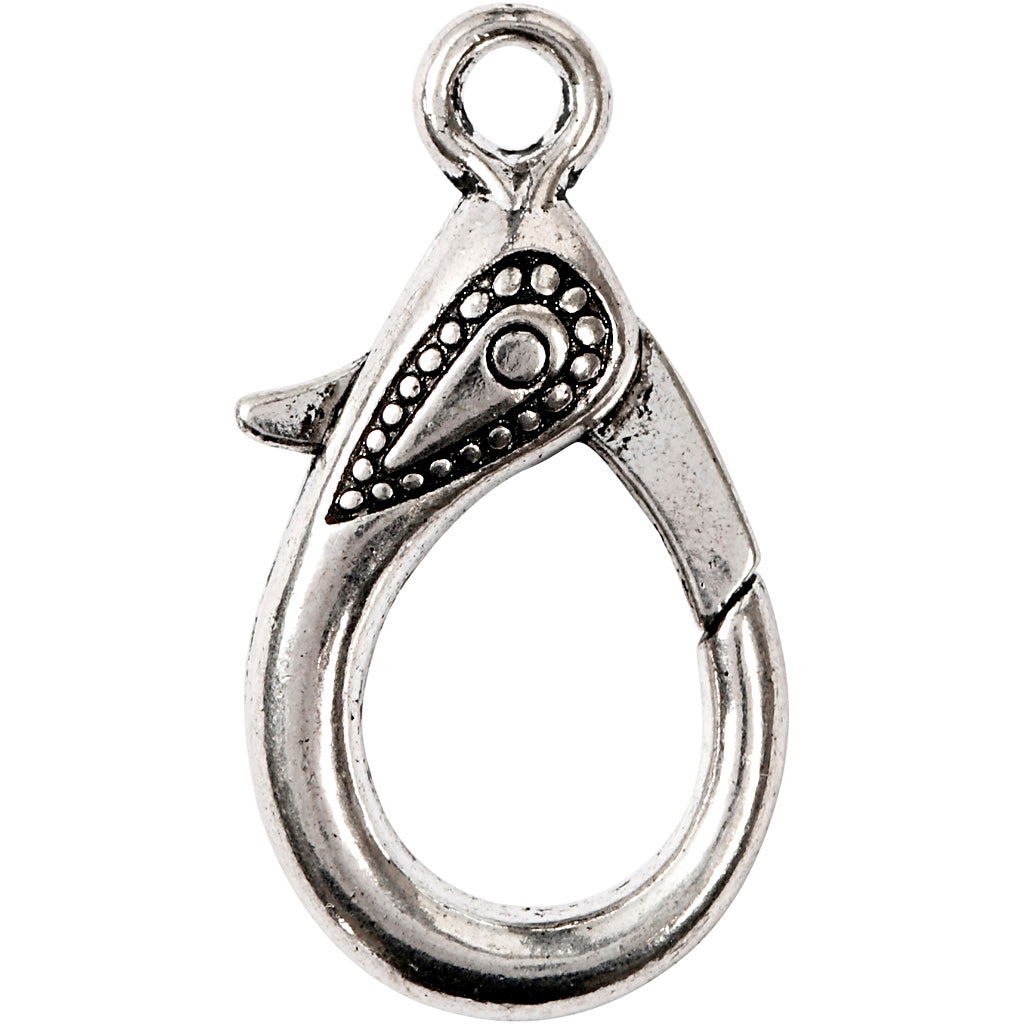 Lobster Claw Clasps, L: 30 mm, hole size 3 mm, antique silver, 4 pc