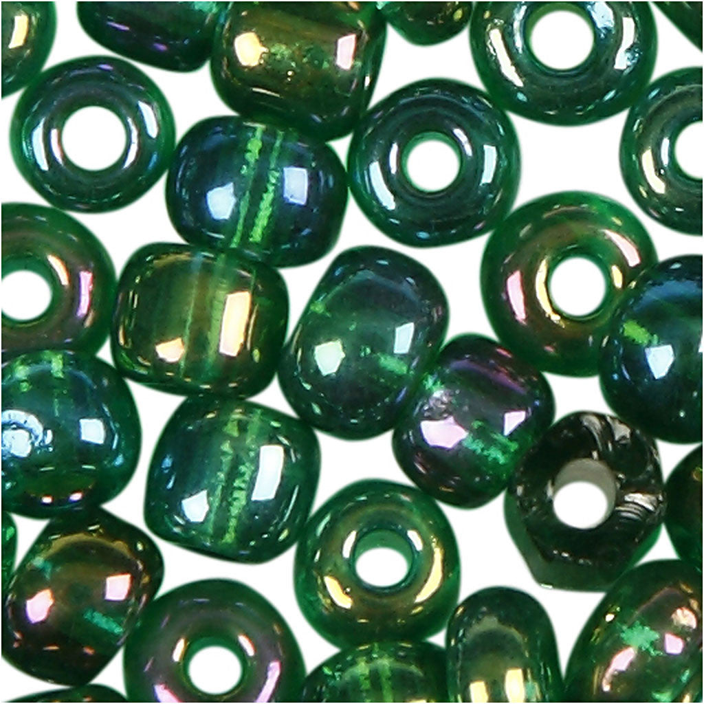 Perles de Rocaille, d 3 mm, dim. 8/0, diamètre intérieur 0,6-1,0 mm, vert brillant, 25 gr/ 1 Pq. [HOB-682181]