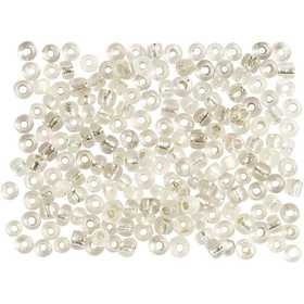 Perles de Rocaille, d 3 mm, dim. 8/0, diamètre intérieur 0,6-1,0 mm, argent, 25 gr/ 1 Pq. [HOB-682271]