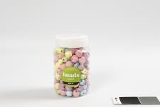 Perles en bois, d 10-15 mm, diamètre intérieur 3-5 mm, bleu clair, vert clair, rose clair, jaune clair, 400 ml/ 1 seau [HOB-684690]