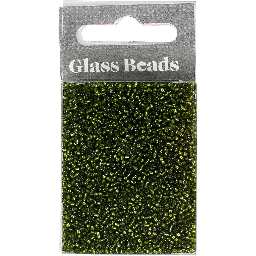 Perles de Rocaille, d 1,7 mm, dim. 15/0, diamètre intérieur 0,5-0,8 mm, vert pré, 25 gr/ 1 Pq. [HOB-686760]